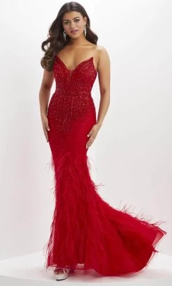 Panoply 14152 - Strapless Feathered Evening Gown
