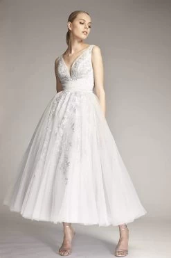 Park 108 - M324 V Neck Embellished Tea Length