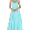 Poly USA - 7454 Sleeveless Rhinestone Lace Bodice Chiffon Gown -Boutique Wedding Dress Store poly usa 7454 sleeveless rhinestone lace bodice chiffon gown bridesmaid dresses xs aqua 14186847502419