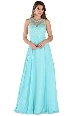 Poly USA - 7454 Sleeveless Rhinestone Lace Bodice Chiffon Gown