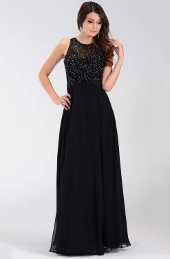 Poly USA - 7454 Sleeveless Rhinestone Lace Bodice Chiffon Gown -Boutique Wedding Dress Store poly usa 7454 sleeveless rhinestone lace bodice chiffon gown bridesmaid dresses xs black 14186847535187