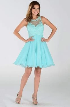 Poly USA - 7456 Sleeveless Beaded Lace Bodice Chiffon Cocktail Dress