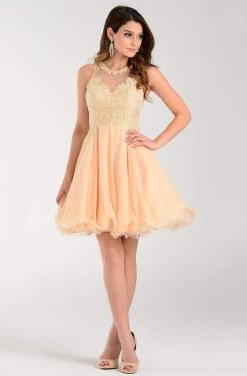 Poly USA - 7456 Sleeveless Beaded Lace Bodice Chiffon Cocktail Dress -Boutique Wedding Dress Store poly usa 7456 sleeveless beaded lace bodice chiffon cocktail dress bridesmaid dresses xs champagne 14188655837267