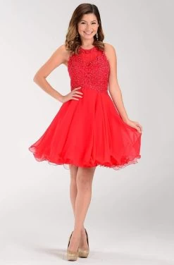 Poly USA - 7456 Sleeveless Beaded Lace Bodice Chiffon Cocktail Dress -Boutique Wedding Dress Store poly usa 7456 sleeveless beaded lace bodice chiffon cocktail dress bridesmaid dresses xs red 14188655870035