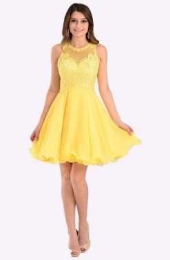 Poly USA - 7456 Sleeveless Beaded Lace Bodice Chiffon Cocktail Dress -Boutique Wedding Dress Store poly usa 7456 sleeveless beaded lace bodice chiffon cocktail dress bridesmaid dresses xs yellow 14188655706195