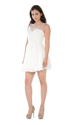 Poly USA - 7500 Beaded Lace Illusion Scoop A-line Dress -Boutique Wedding Dress Store poly usa 7500 beaded lace illusion scoop a line dress bridesmaid dresses xs off white 6143856508985