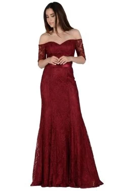 Poly USA - 8030 Half Sleeve Off Shoulder Lace Trumpet Dress -Boutique Wedding Dress Store poly usa 8030 half sleeve off shoulder lace trumpet dress mother of the bride dresses xs burgundy 13426170888275