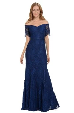 Poly USA - 8030 Half Sleeve Off Shoulder Lace Trumpet Dress -Boutique Wedding Dress Store poly usa 8030 half sleeve off shoulder lace trumpet dress mother of the bride dresses xs navy 13426171019347