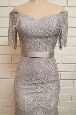 Poly USA - 8030 Half Sleeve Off Shoulder Lace Trumpet Dress -Boutique Wedding Dress Store poly usa 8030 half sleeve off shoulder lace trumpet dress mother of the bride dresses xs silver 12496237985875
