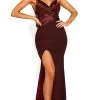 Portia And Scarlett - PS1912 V Neck High Slit Long Train Mermaid Gown -Boutique Wedding Dress Store portia and scarlett ps1912 v neck high slit long train mermaid gown prom dresses 0 burgundy 14769420435539