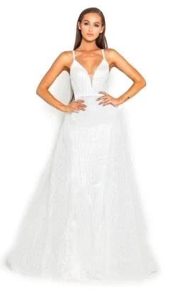 Portia And Scarlett - PS1982 Plunging V Neck Gown With Overskirt