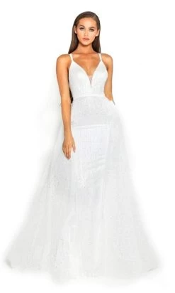 Portia And Scarlett - PS1982 Plunging V Neck Gown With Overskirt -Boutique Wedding Dress Store portia and scarlett ps1982 plunging v neck gown with overskirt wedding dresses 14769458806867