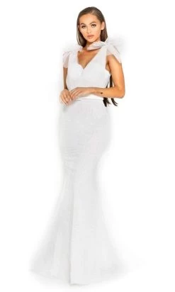 Portia And Scarlett - PS2017 Glitter Mesh V-Neck Evening Dress