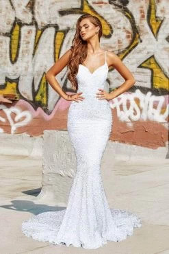 Portia And Scarlett - PS21207 Spaghetti Strap Sequin Mermaid Gown -Boutique Wedding Dress Store portia and scarlett ps21207 spaghetti strap sequin mermaid gown prom dresses 30494134173779