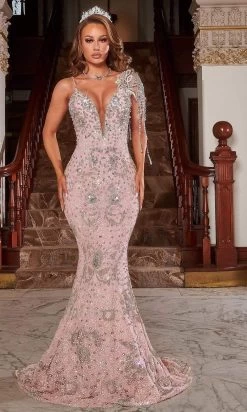 Portia And Scarlett - PS22425C Plunging V-Neck Fitted Mermaid Gown