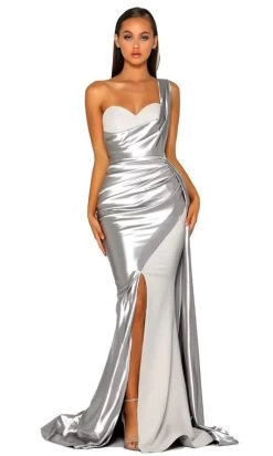 Portia And Scarlett - PS5021 One-Shoulder Sweetheart High Slit Gown -Boutique Wedding Dress Store portia and scarlett ps5021 one shoulder sweetheart high slit gown bridesmaid dresses 20 silver 28124495380563