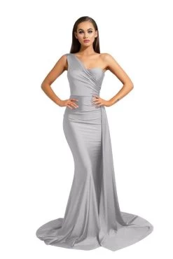 Portia And Scarlett - PS6321 One Shoulder Ruched Long Dress 25 Portia And Scarlett - PS6321 One Shoulder Ruched Long Dress -Boutique Wedding Dress Store portia and scarlett ps6321 one shoulder ruched long dress evening dresses 0 silver 30700204032083