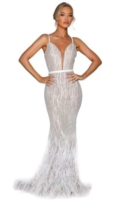 Portia And Scarlett - PSB6819 Deep Neckline Embroidered Fit Gown