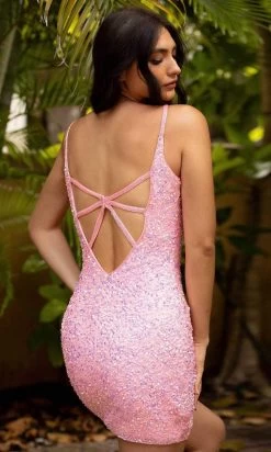 Primavera Couture - 3572 Sheer Plunge V-Neck Sequin Cocktail Dress -Boutique Wedding Dress Store primavera couture 3572 sheer plunge v neck sequin cocktail dress special occasion dress 28479377899603