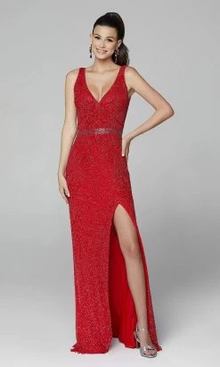 Primavera Couture - 3725 Beaded Sleeveless V-Neck Long Gown -Boutique Wedding Dress Store primavera couture 3725 beaded sleeveless v neck long gown special occasion dress 00 red 29494888169555