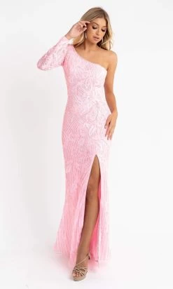 Primavera Couture - 3759 Glamorous Fully Beaded One Shoulder Long Sleeve Evening Gown -Boutique Wedding Dress Store primavera couture 3759 glamorous fully beaded one shoulder long sleeve evening gown special occasion dress 00 pink 29509995003987