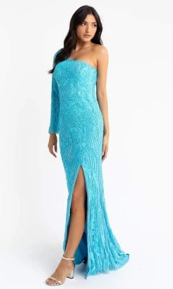 Primavera Couture - 3759 Glamorous Fully Beaded One Shoulder Long Sleeve Evening Gown -Boutique Wedding Dress Store primavera couture 3759 glamorous fully beaded one shoulder long sleeve evening gown special occasion dress 29509995036755