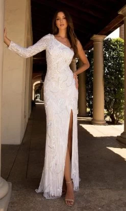 Primavera Couture - 3759 Glamorous Fully Beaded One Shoulder Long Sleeve Evening Gown -Boutique Wedding Dress Store primavera couture 3759 glamorous fully beaded one shoulder long sleeve evening gown special occasion dress 29509995233363
