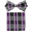Purple Plaid Bow Tie With Pocket Square (Pointed Tip) 2 Purple Plaid Bow Tie With Pocket Square (Pointed Tip) -Boutique Wedding Dress Store purple plaid bow tie with pocket square pointed tip mens bow ties vesuvio napoli 530769