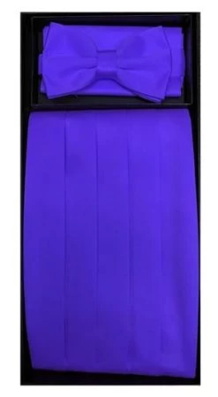 Purple Poly Satin Cummerbund, Bow Tie, And Hanky Set