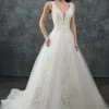 Rachel Allan Bridal - M646 Bedazzled Deep V-neck Tulle Wedding Gown -Boutique Wedding Dress Store rachel allan bridal m646 bedazzled deep v neck tulle wedding gown wedding dresses 0 ivory metallic 5931919605817