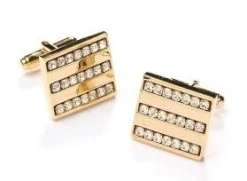 Rectangle Gold Cufflinks With Clear Crystals