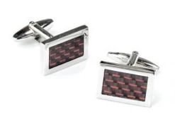 Rectangle Silver Cufflinks With Black And Red Checkers
