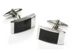Rectangle Silver Cufflinks With Black Slate