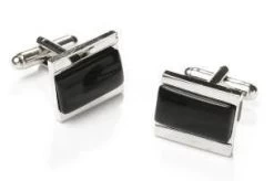 Rectangle Silver Cufflinks With Black Stone