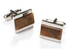 Rectangle Silver Cufflinks With Brown Stone