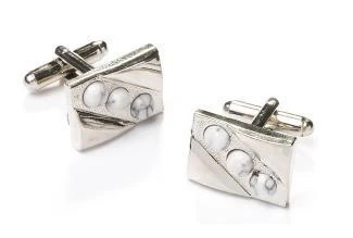 Rectangle Silver Cufflinks With Clear Crystals 3 Rectangle Silver Cufflinks With Clear Crystals