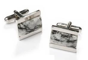 Rectangle Silver Cufflinks With Gray Marble 3 Rectangle Silver Cufflinks With Gray Marble