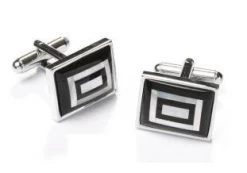 Rectangular Black And Silver Cufflinks