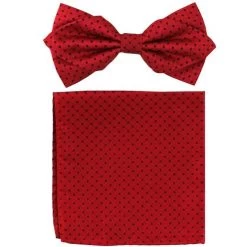 Red Geometric Dots Bow Tie With Pocket Square (Pointed Tip)