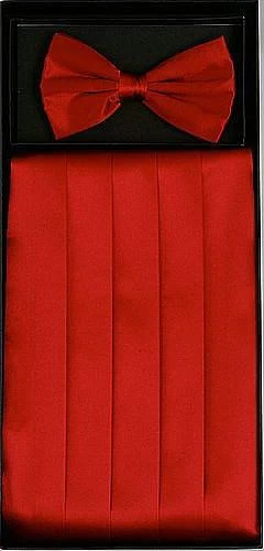 Red Silk Satin Cummerbund And Bow Tie Set