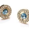 Round Gold Cufflinks With Aqua Blue Crystal -Boutique Wedding Dress Store round gold cufflinks with aqua blue crystal mens cufflinks abc fashion 401244