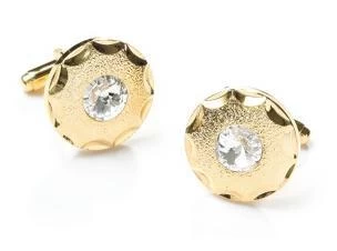 Round Gold Cufflinks With Clear Crystal 3 Round Gold Cufflinks With Clear Crystal