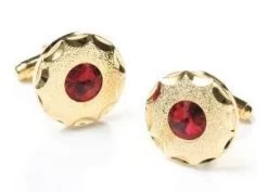 Round Gold Cufflinks With Red Crystal