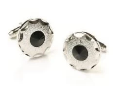 Round Silver Cufflinks With Black Crystal