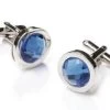 Round Silver Cufflinks With Blue Gem -Boutique Wedding Dress Store round silver cufflinks with blue gem mens cufflinks abc fashion 633719