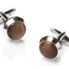 Round Silver Cufflinks With Brown Stone