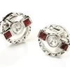 Round Silver Cufflinks With Red And Clear Crystals