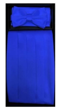 Royal Blue Poly Satin Cummerbund, Bow Tie, And Hanky Set