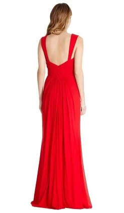 Aspeed Design - Ruched V-neck Evening Fitted Dress -Boutique Wedding Dress Store ruched v neck evening fitted dress bridesmaid dresses xxs red 28903347683411