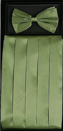 Sage Green Silk Satin Cummerbund And Bow Tie Set